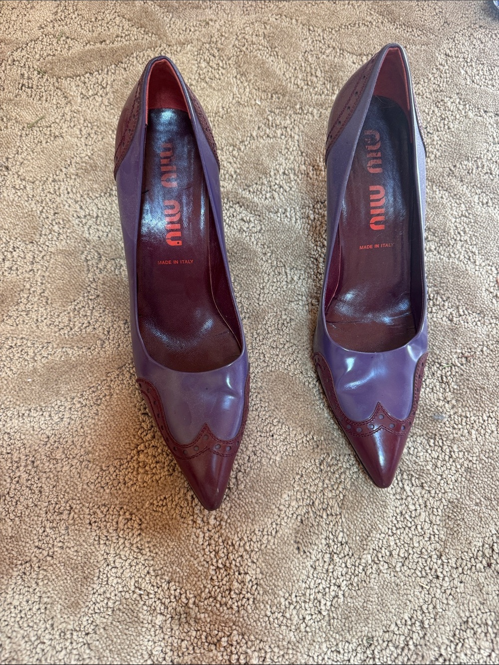 Miu Miu Two-Tone Plum Pointed-Toe Pumps